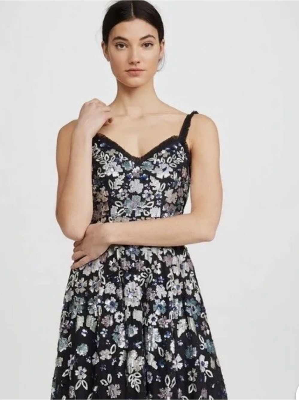 BHLDN Needle and Thread Wildflower Black Floral Sequin Midi Dress - Picture 6 of 16